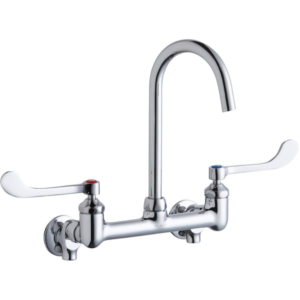 Elkay Wall Mnt 8In, Gn 5In Spt, 1Pc Wrist Bld Hndl, 6In, Shut Off